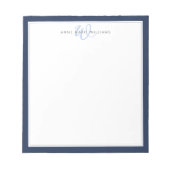 Minimalistische Navy Blue Twee Rand Monogram Notitieblok (Voorkant)