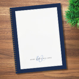 Minimalistische Navy Blue Twee Rand Monogram  Notitieboek