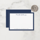 Minimalistische Navy Blue Twee Rand Script Naam Notitiekaartje (Voorkant / Achterkant in situ)