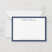 Minimalistische Navy Blue Twee Rand Script Naam Notitiekaartje (Voorkant)