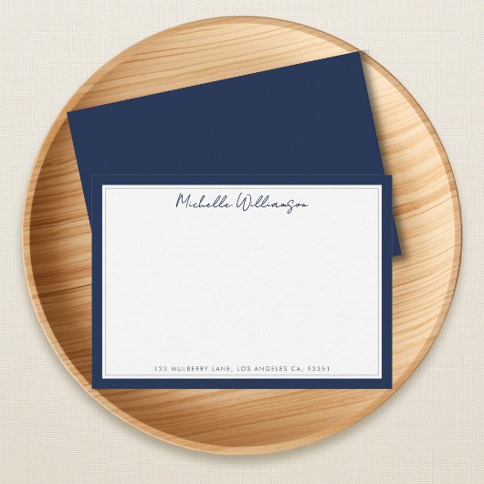 Minimalistische Navy Blue Twee Rand Script Naam Notitiekaartje