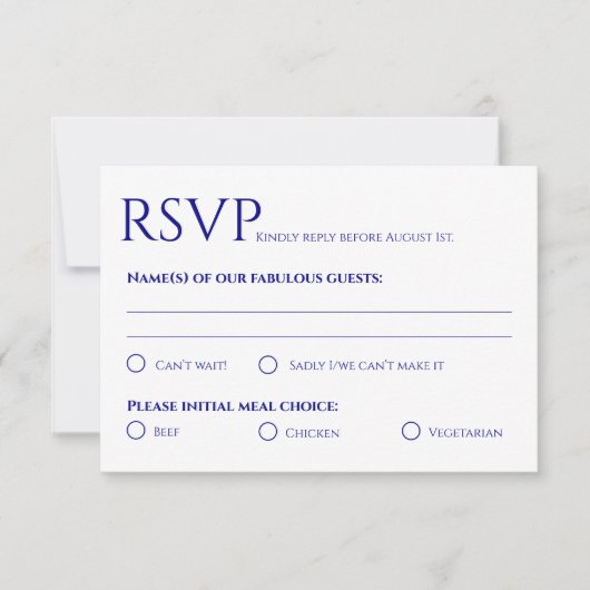 Minimalistische Navy Blue Wedding Response Kaart (Voorkant)