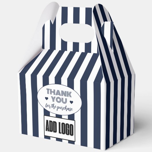 Minimalistische Navy Blue White Stripes Business L Bedankdoosjes (Voorkant)