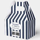 Minimalistische Navy Blue White Stripes Business L Bedankdoosjes (Achterkant)