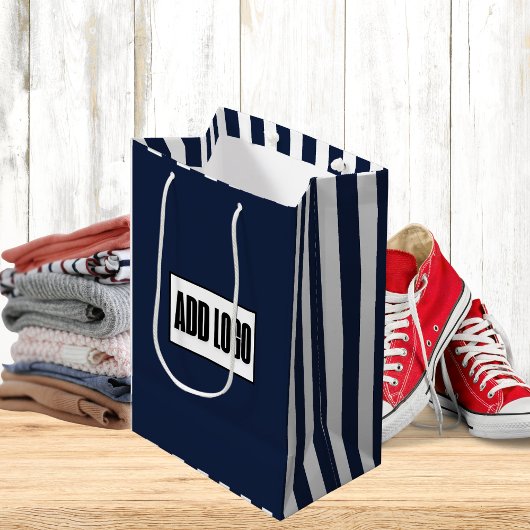 Minimalistische Navy Blue White Stripes Business L Medium Cadeauzakje