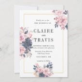 Minimalistische Navy en Blush Bloemen Huwelijksuit Kaart (Voorkant)