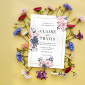 Minimalistische Navy en Blush Bloemen Huwelijksuit Kaart