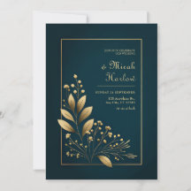 Minimalistische Navy en Gouden Botanische Trouwdag