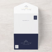 Minimalistische Navy Gold Rope Heart Wedding All In One Uitnodiging (Buitenkant)