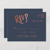 Minimalistische Navy Roos Gold Calligrafie Reactie Briefkaart (Voorkant / Achterkant)