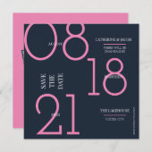 Minimalistische Navy Roze Trouw Wit Bericht Save The Date (Voorkant / Achterkant)