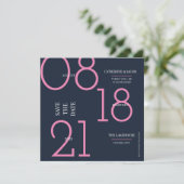 Minimalistische Navy Roze Trouw Wit Bericht Save The Date (Staand voorkant)