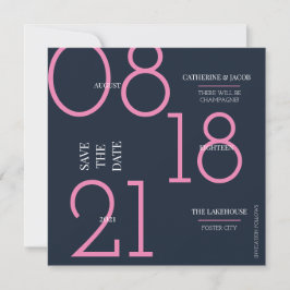 Minimalistische Navy Roze Trouwkaart met geestige  Save The Date