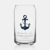 Minimalistische Navy & Witte Aangepaste Naam Anker Blikvorm Glas (Voorkant)