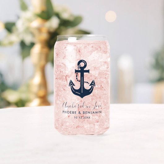 Minimalistische Navy & Witte Aangepaste Naam Anker Blikvorm Glas (Insitu (Huwelijk))