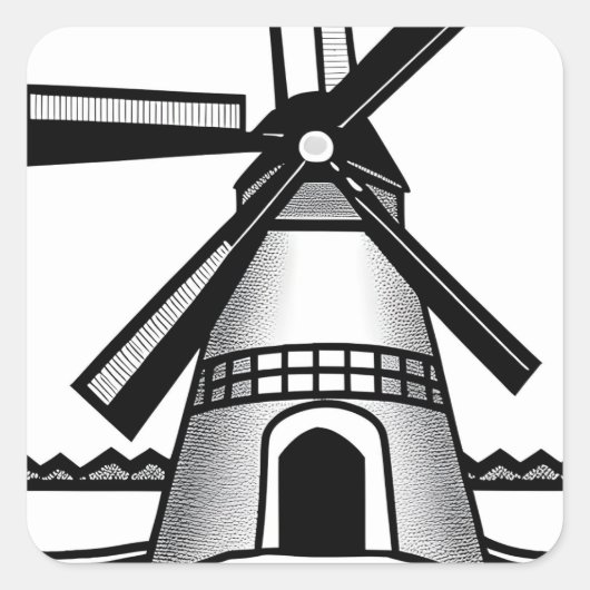Minimalistische Nederlandse windmolen Vierkante Sticker (Voorkant)