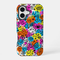 Minimalistische Neon Krabbel Doodle iPhone 16 hoes