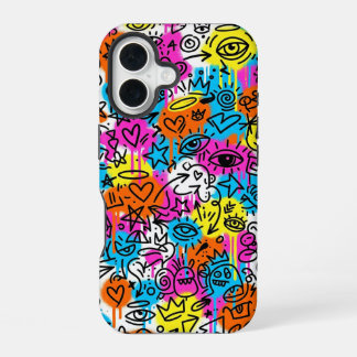 Minimalistische Neon Krabbel Doodle iPhone 16 hoes Hoesje