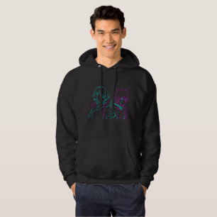 Minimalistische Neon Roze & Blauwe Cyberpunk Anime Hoodie