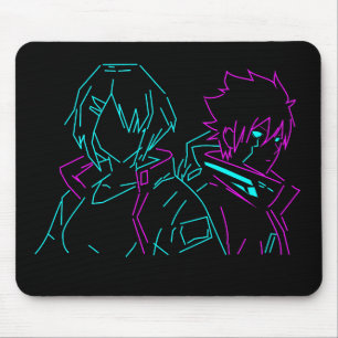 Minimalistische Neon Roze & Blauwe Cyberpunk Anime Muismat