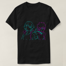 Minimalistische Neon Roze & Blauwe Cyberpunk Anime T-shirt