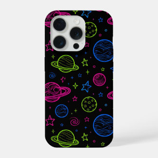 Minimalistische Neon Ruimte & Planeten Nachtelijke iPhone 15 Pro Case