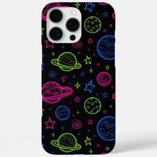Minimalistische neonruimte- en planetenpatroon voo iPhone 16 pro max hoesje