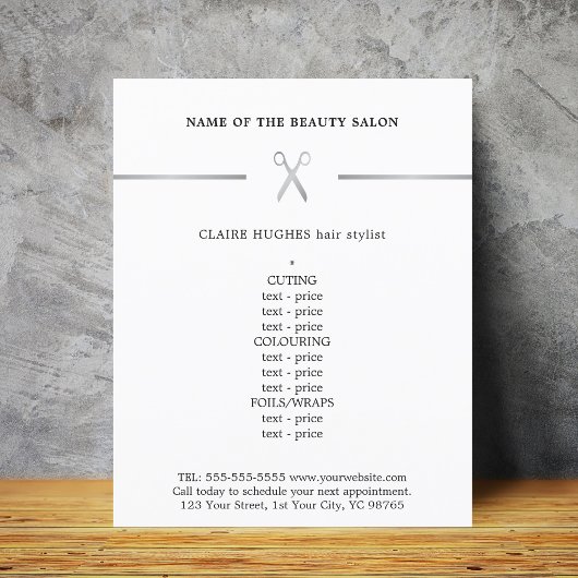Minimalistische nep zilveren schaar kapper menu