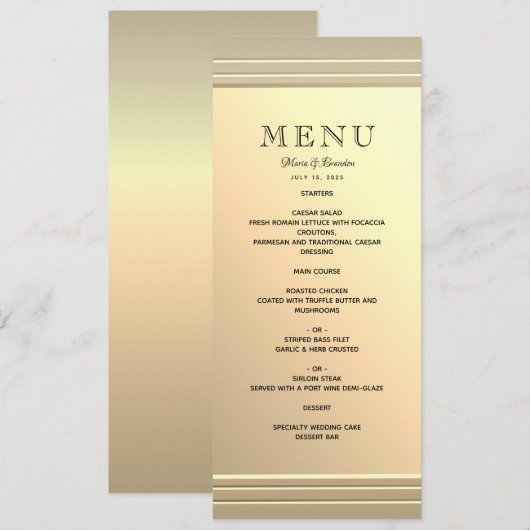 Minimalistische nepgouden trouw menu (Voorkant / Achterkant)