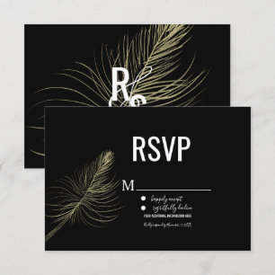 Minimalistische nepgouden veer boheemse RSVP Kaart