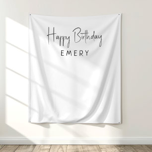 Minimalistische Neutral Happy Birthday Naam Achter Wandkleed