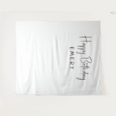 Minimalistische Neutral Happy Birthday Naam Achter Wandkleed (Voorkant (horizontaal))