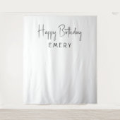 Minimalistische Neutral Happy Birthday Naam Achter Wandkleed (Voorkant)