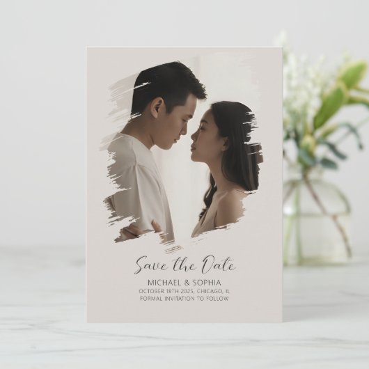 Minimalistische Neutral Save the Date Modern Simpl (Staand voorkant)