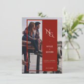 Minimalistische Neutral Scrapbook 4 Foto Save The Date (Staand voorkant)