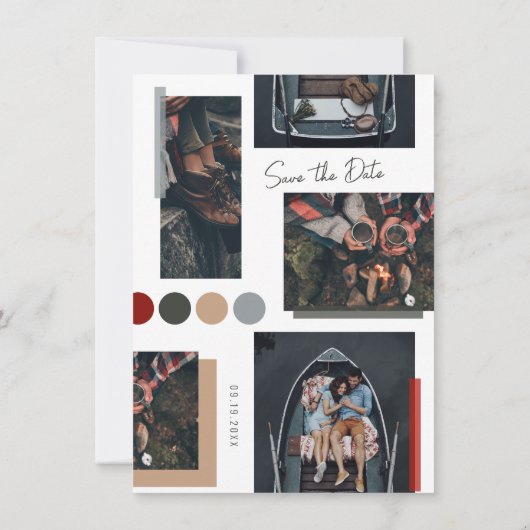 Minimalistische Neutral Scrapbook 4 Foto Save The Date (Achterkant)