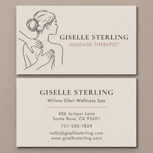 Minimalistische neutrale beige massagetherapeut visitekaartje