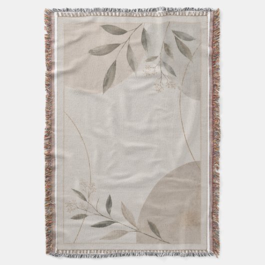 Minimalistische neutrale botanische geweven deken (Voorkant Verticaal)