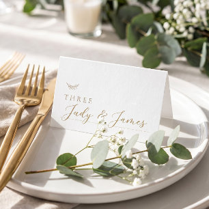 Minimalistische Neutrale Gouden Witte Trouwtafel Plaatskaartje