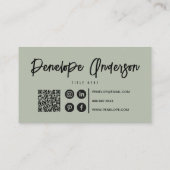 Minimalistische Neutrale Pistache Boho QR Code Mod Visitekaartje (Achterkant)