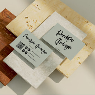 Minimalistische Neutrale Pistache Boho QR Code Mod Visitekaartje