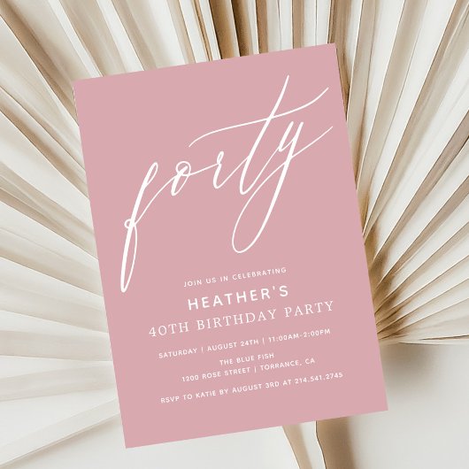Minimalistische Neutrale Roze Veertig 40e Verjaard Kaart
