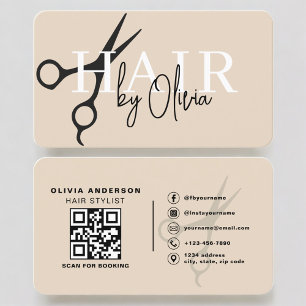 Minimalistische Neutrale Schaar Kapsalon QR Code Visitekaartje