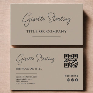 Minimalistische neutrale taupe bedrijfs QR-code Visitekaartje