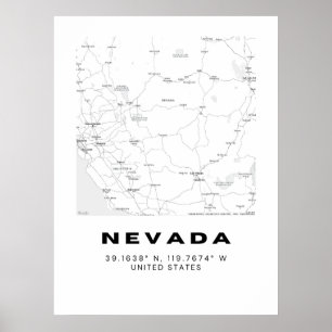 Minimalistische Nevada Map Art - Zwart en Wit Poster