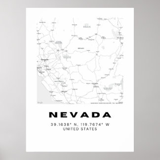 Minimalistische Nevada Map Art - Zwart en Wit Poster