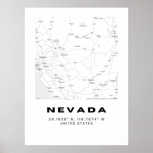 Minimalistische Nevada Map Art - Zwart en Wit Poster (Voorkant)