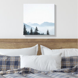 Minimalistische nevelige bergbossen canvas afdruk
