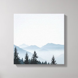 Minimalistische nevelige bergbossen canvas afdruk