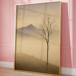 Minimalistische nevelige boom landschap muurkunst poster